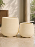Textured Plain Cream Planters | 22 cm, 30 cm | Set of 2