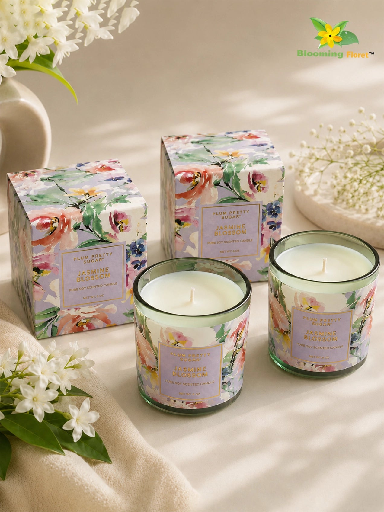 Scented Candle Glass Jar | Jasmine Blossom | 6 cm | Set of 2