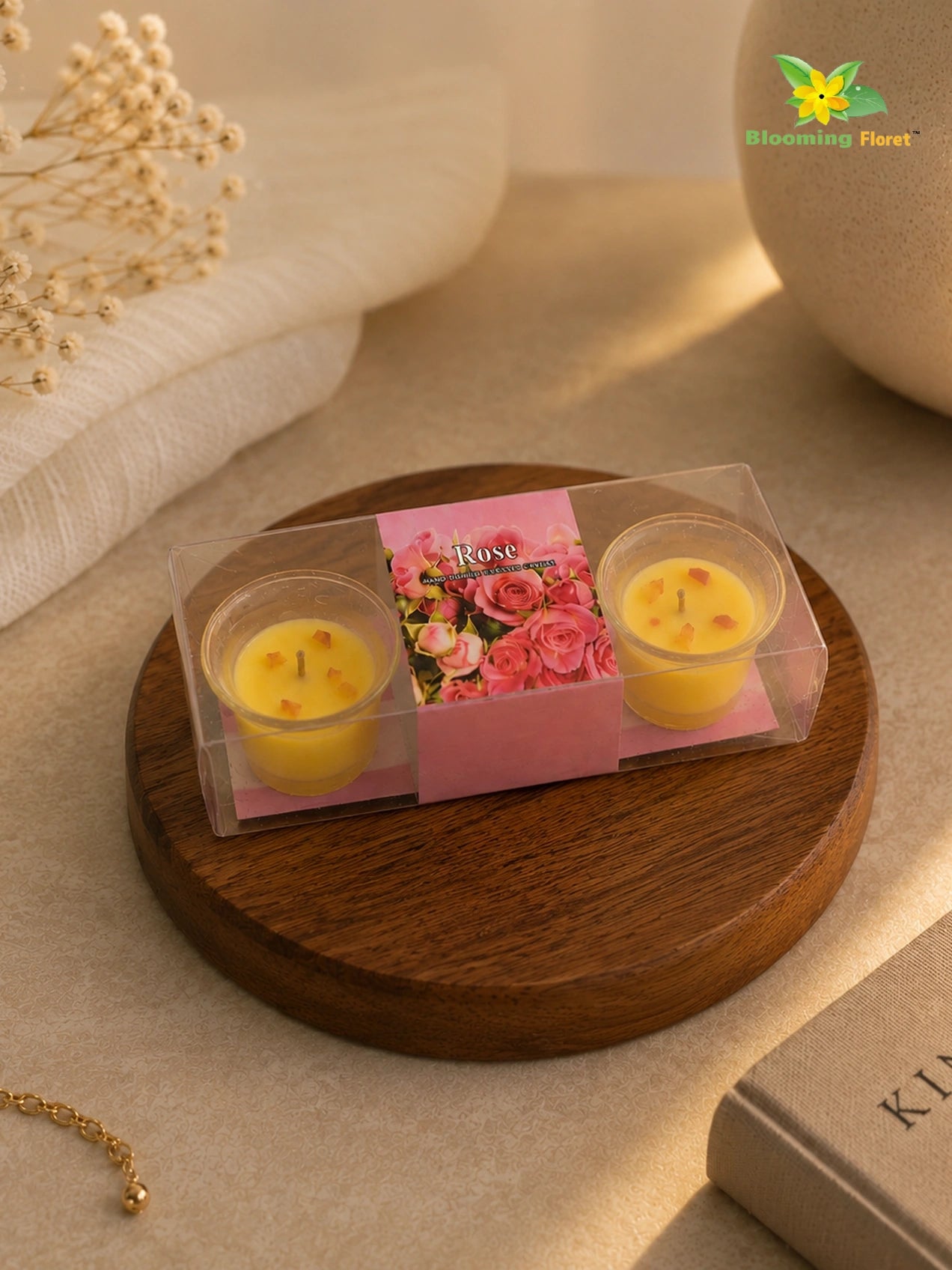 Glass Candle | Rose | 5 cm | Set of 1, 2 Pcs