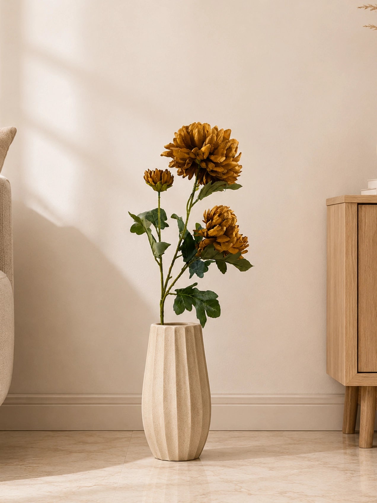 Luxe Artificial Peony Flower Stick | Brown | 88 cm