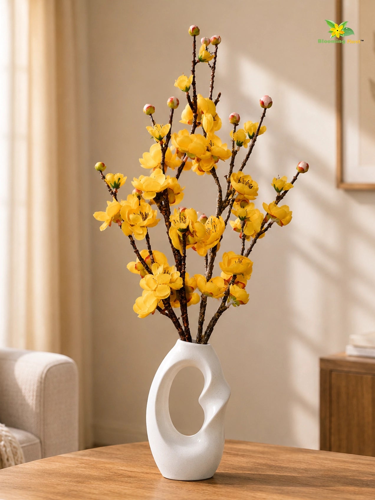 Artificial Plum Blossom Flower Stick | Yellow | 60 cm | Set of 2