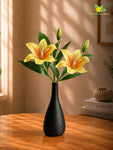 Artificial Lily Flower Stick | Yellow | 35 cm | Set of 2