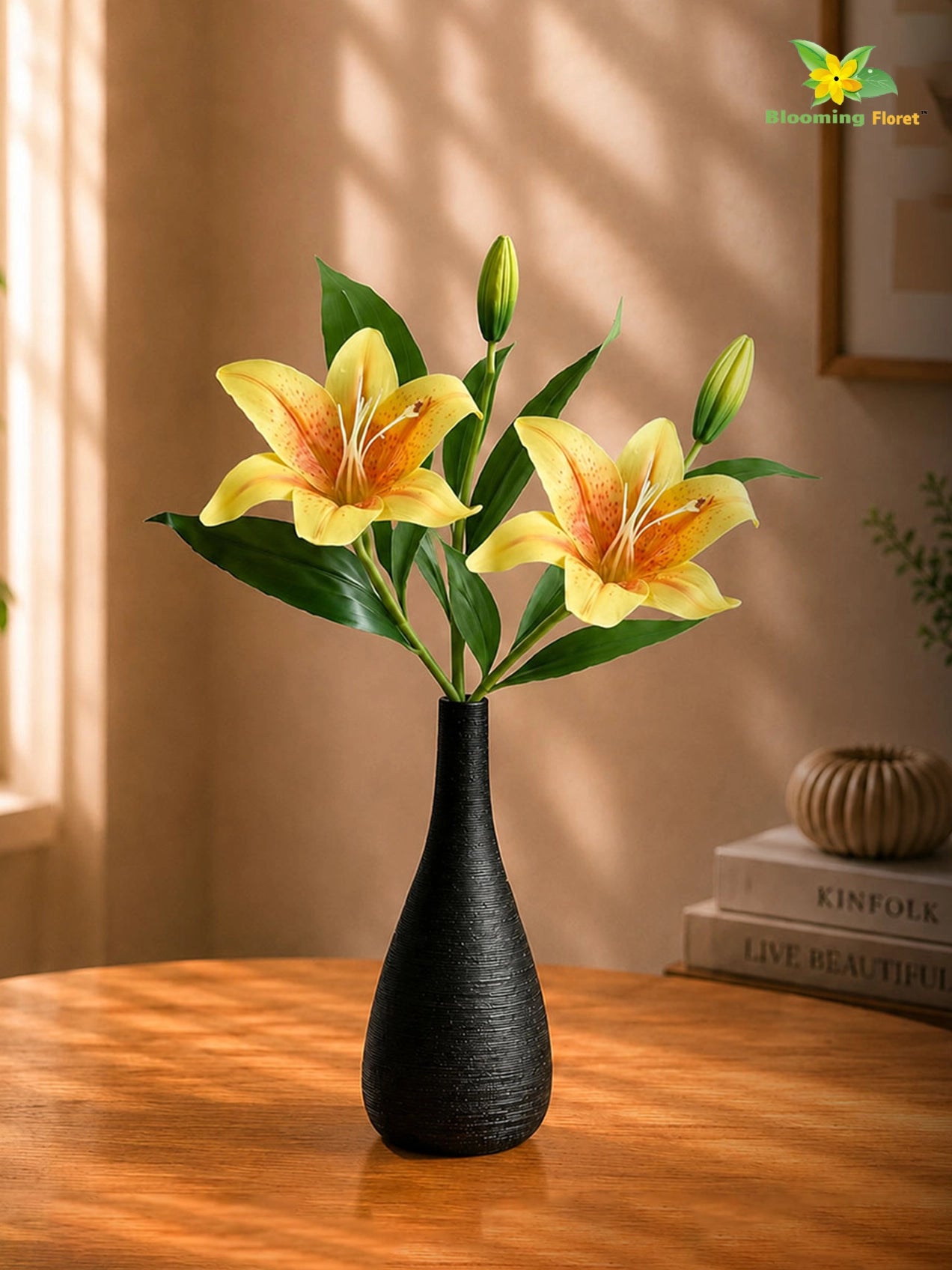 Artificial Lily Flower Stick | Yellow | 35 cm | Set of 2