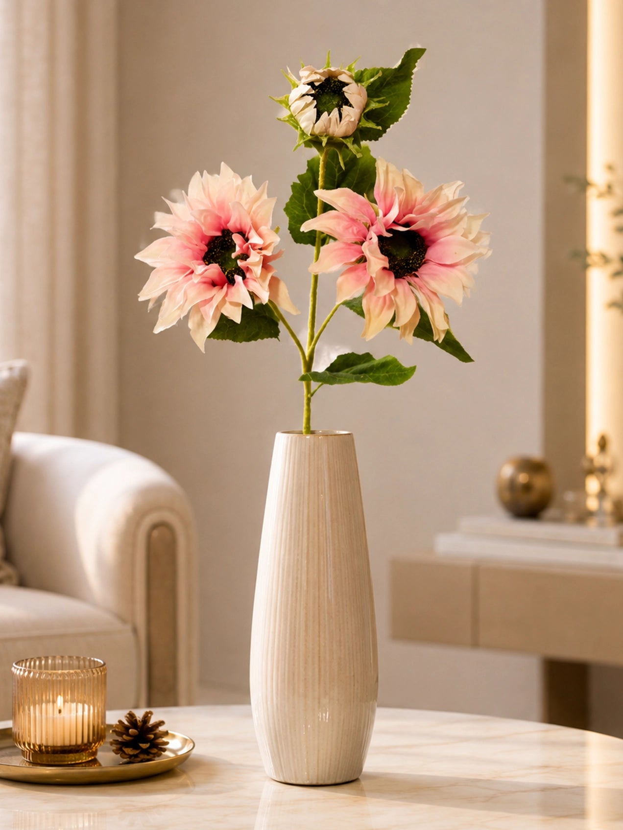 Artificial Sunflower Stick | Light Pink | 78 cm