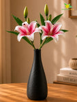 Artificial Lily Flower Stick | White & Dark Pink | 35 cm | Set of 2