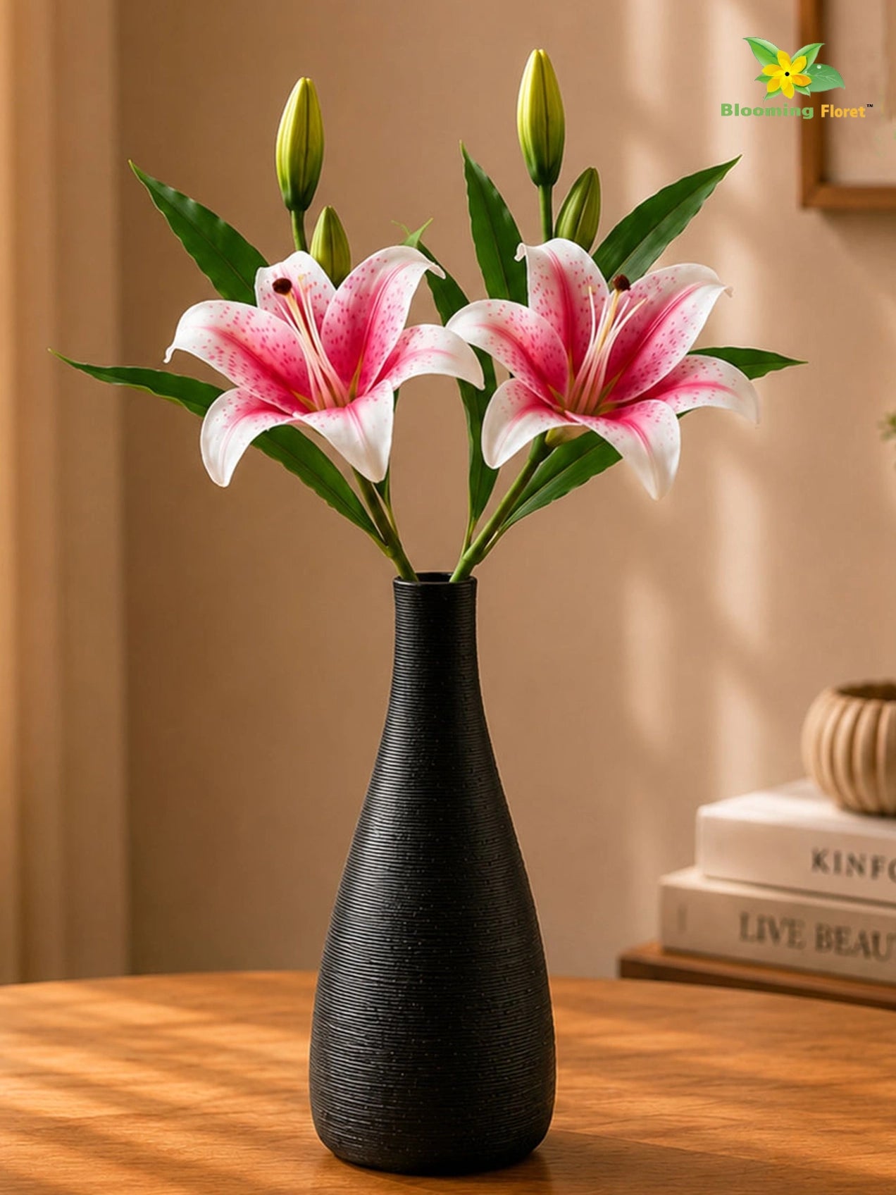 Artificial Lily Flower Stick | White & Dark Pink | 35 cm | Set of 2