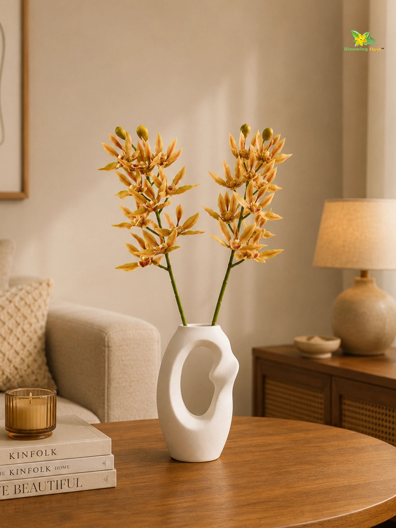 Orchid Flower Stick | Yellow & Red | 73 cm | Set of 2