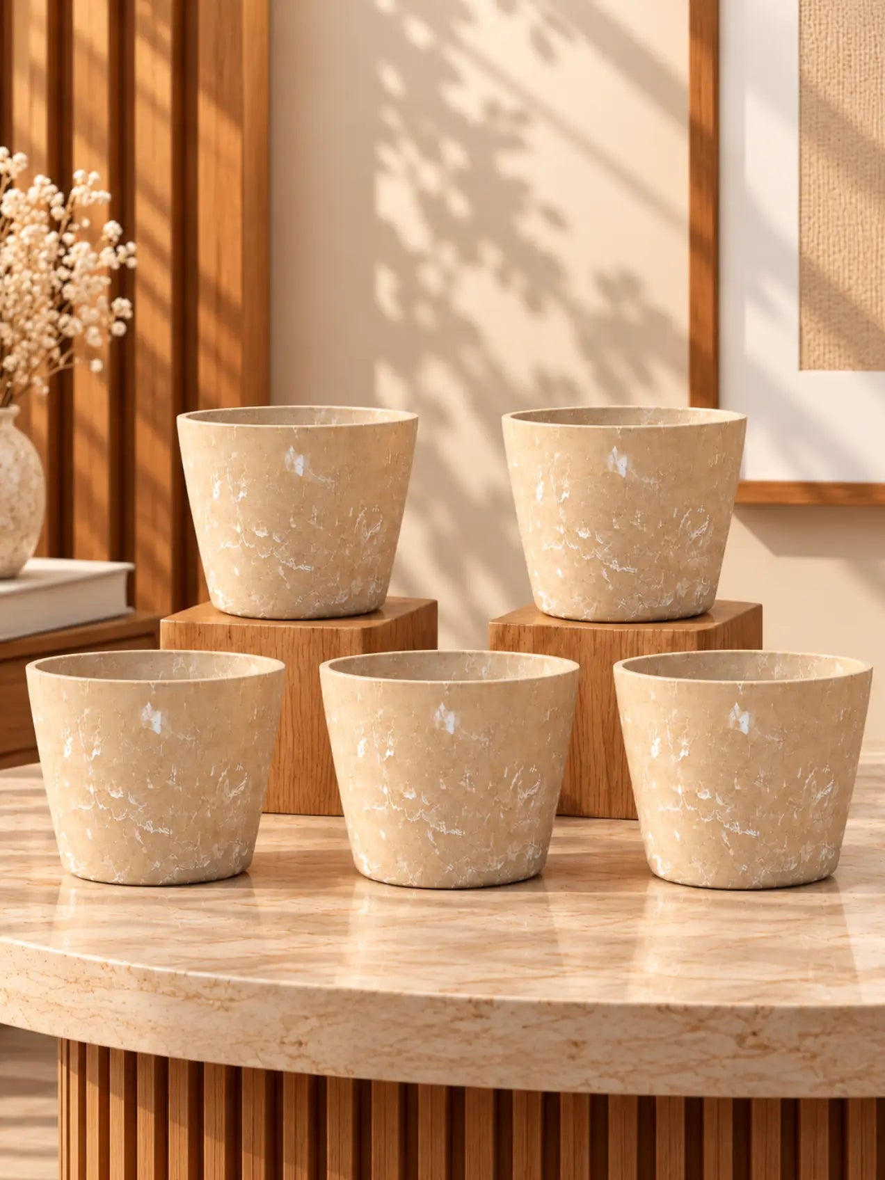 Modern Grace Poly Planter | Brown | 15 cm | Set of 5