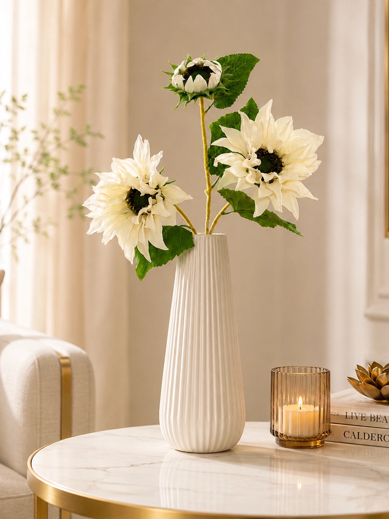 Artificial Sunflower Stick | Off White | 78 cm