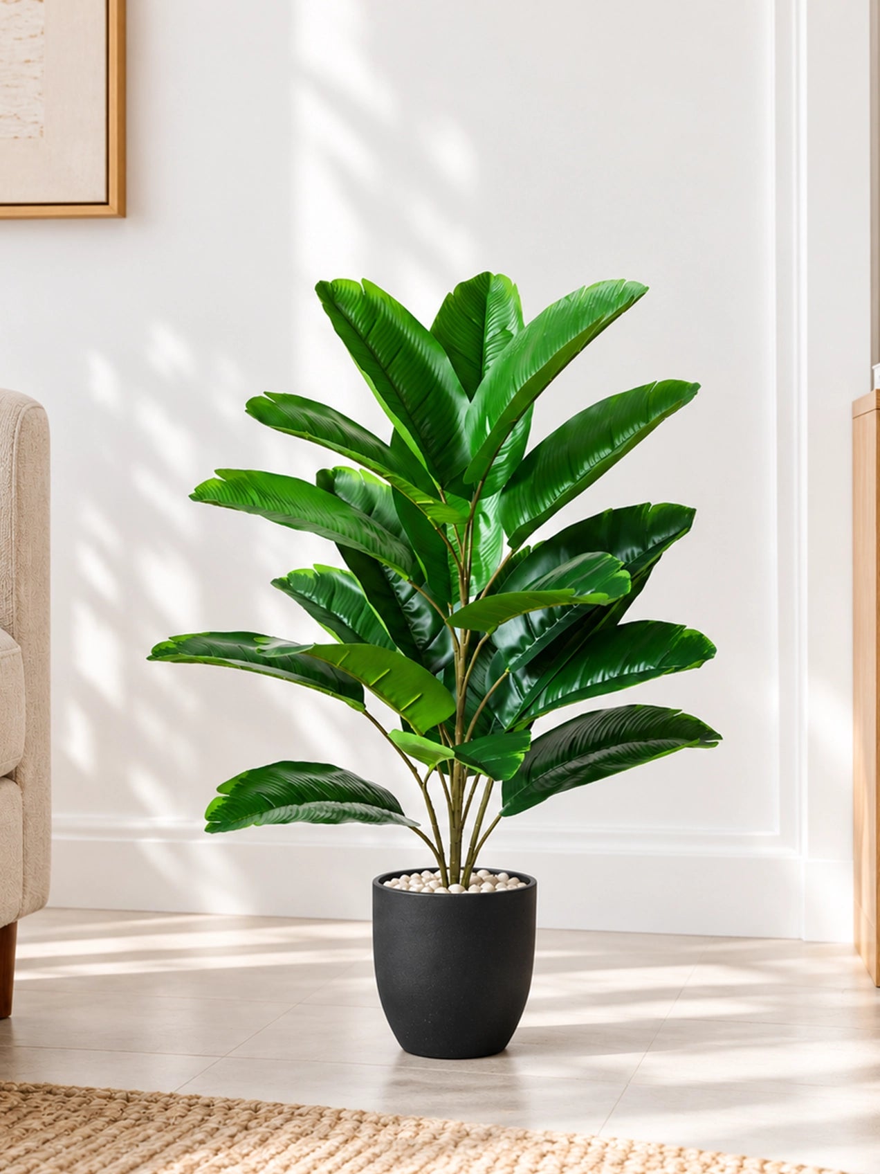 Artificial Birds of Paradise Plant | 21 Leaves | Green | 74.5 cm | With Basic Black Pot