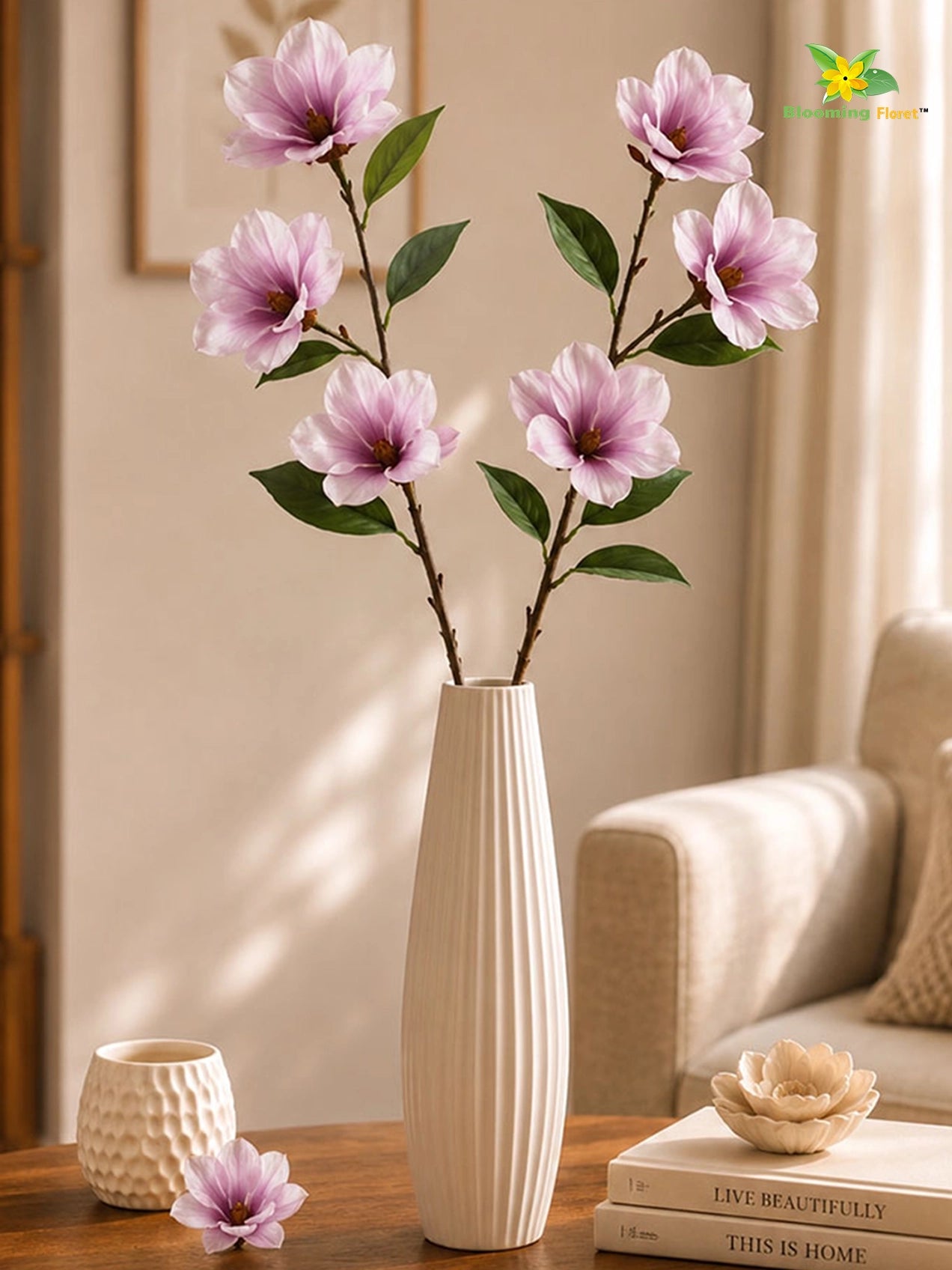 Magnolia Flower Stick | Purple | 95 cm | Set of 2