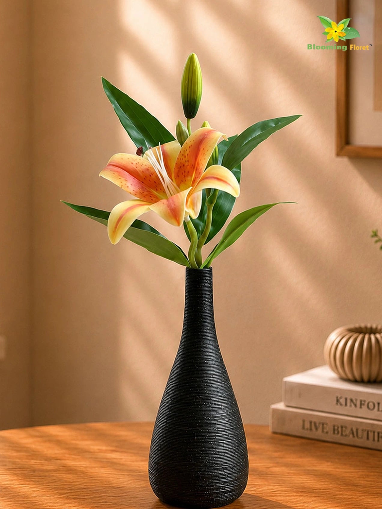 Artificial Lily Flower Stick | Yellow, Orange | 35 cm