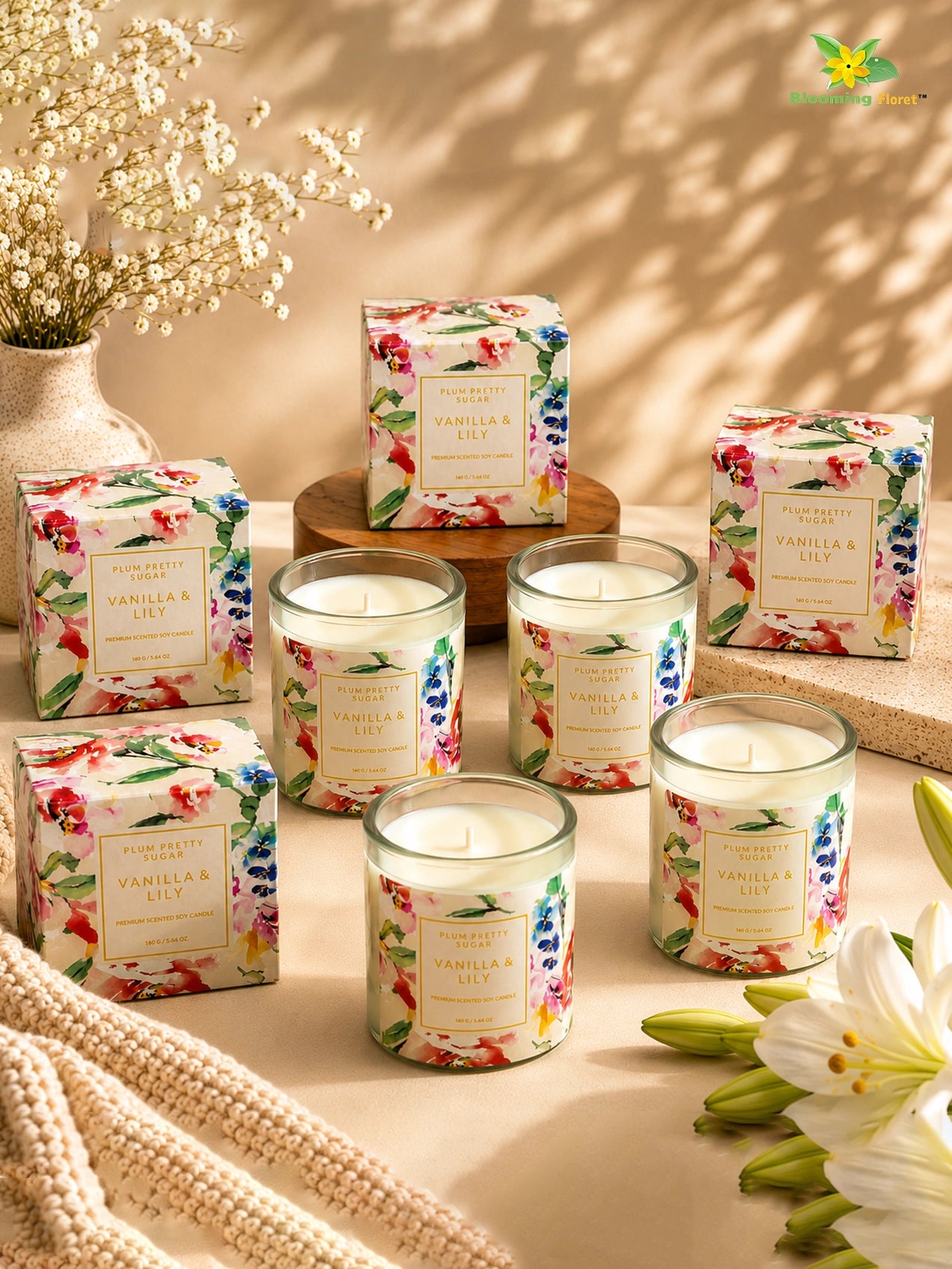 Scented Candle Glass Jar | Vanilla Lily | 6 cm | Set of 4