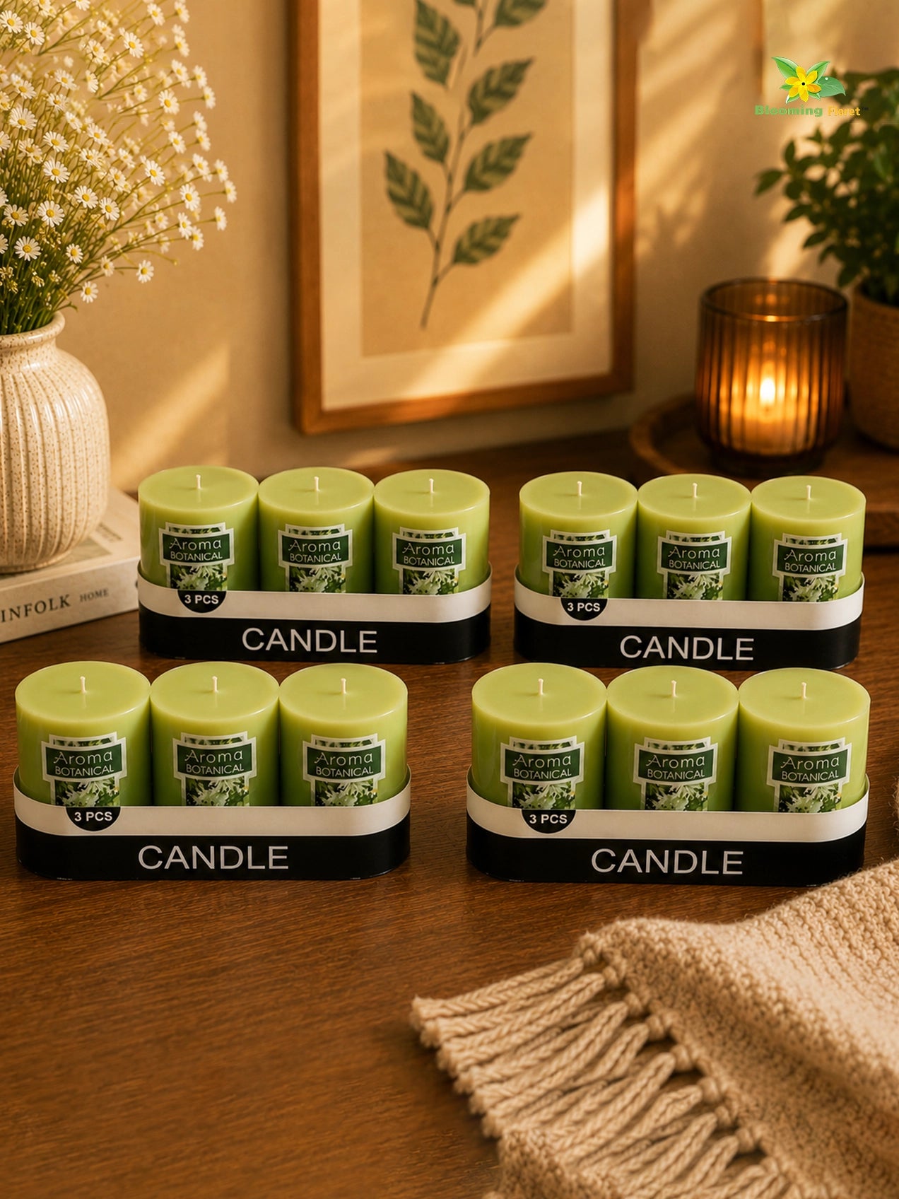 Jasmine Scented Pillar Candles | 5 cm | Set of 4, 12 Pcs
