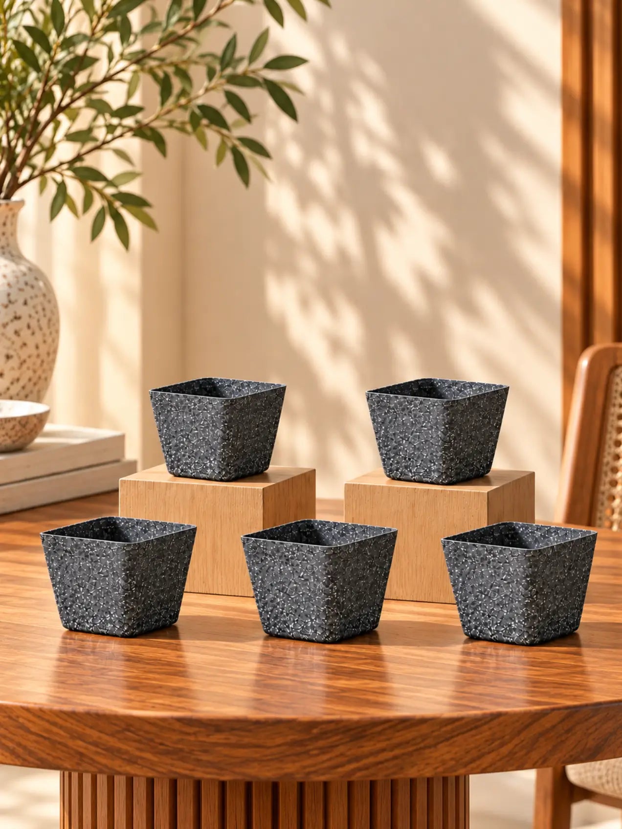 Coarse Textured Square Planter Pot | 13 cm | Set of 5