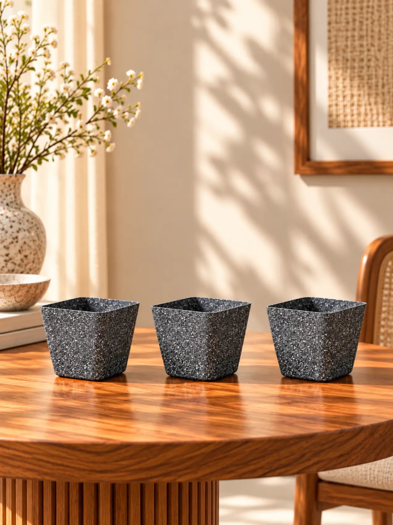 Coarse Textured Square Planter Pot | 13 cm | Set of 3