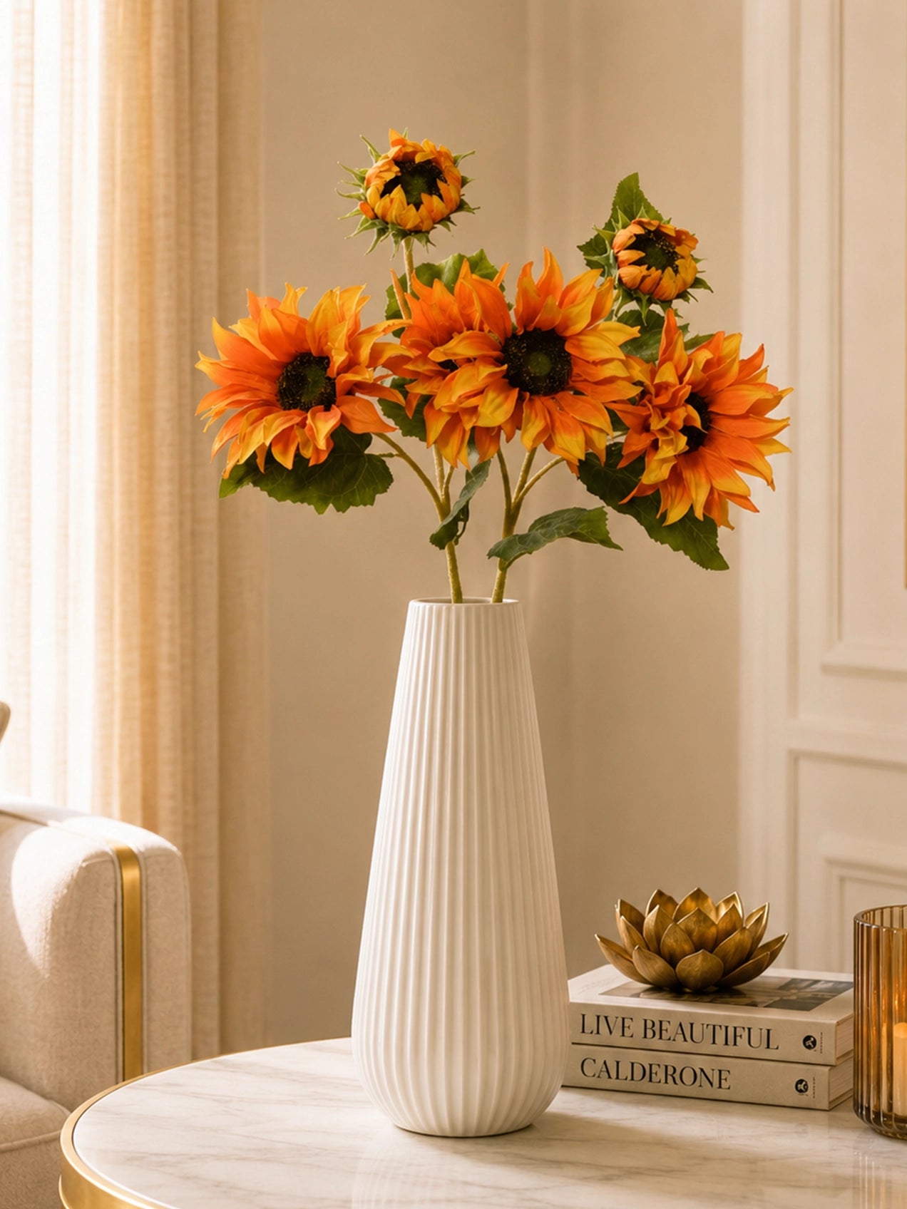 Artificial Sunflower Stick | Orange | 78 cm | Set of 2
