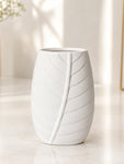 Leaf Impressed Ceramic Vase | White | 19 cm