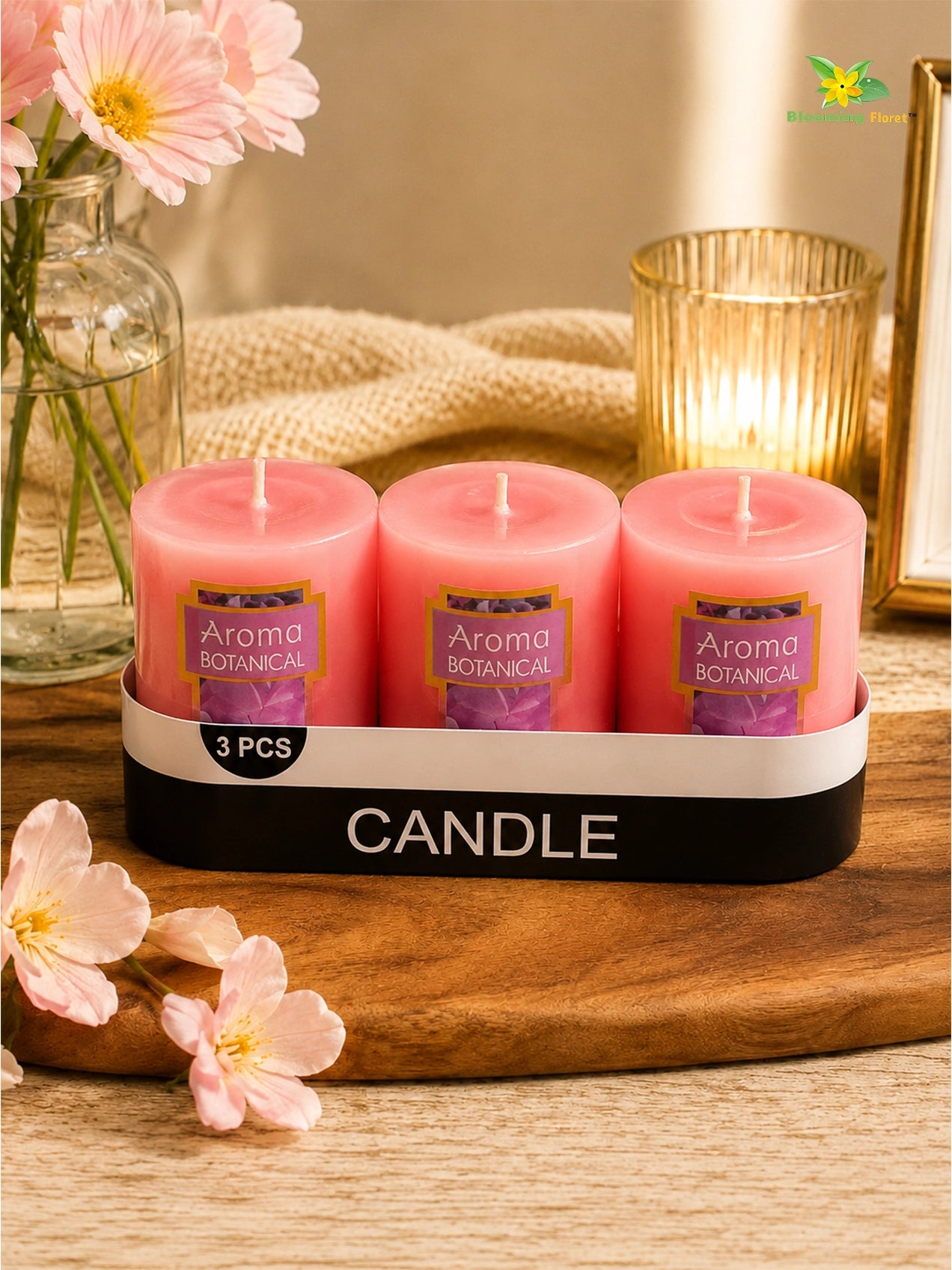 Rose Scented Pillar Candles | 5 cm | Set of 1, 3 Pcs