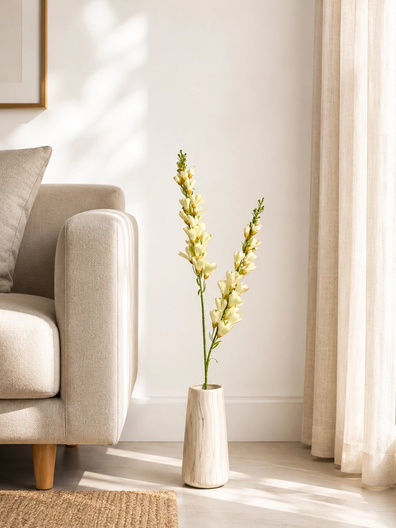 Artificial Orchid Flower Stick | Off White | 106 cm