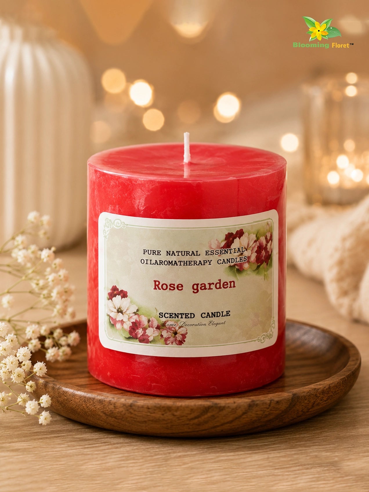 Rose Garden Scented Pillar Candle | 8 cm | Set of 1