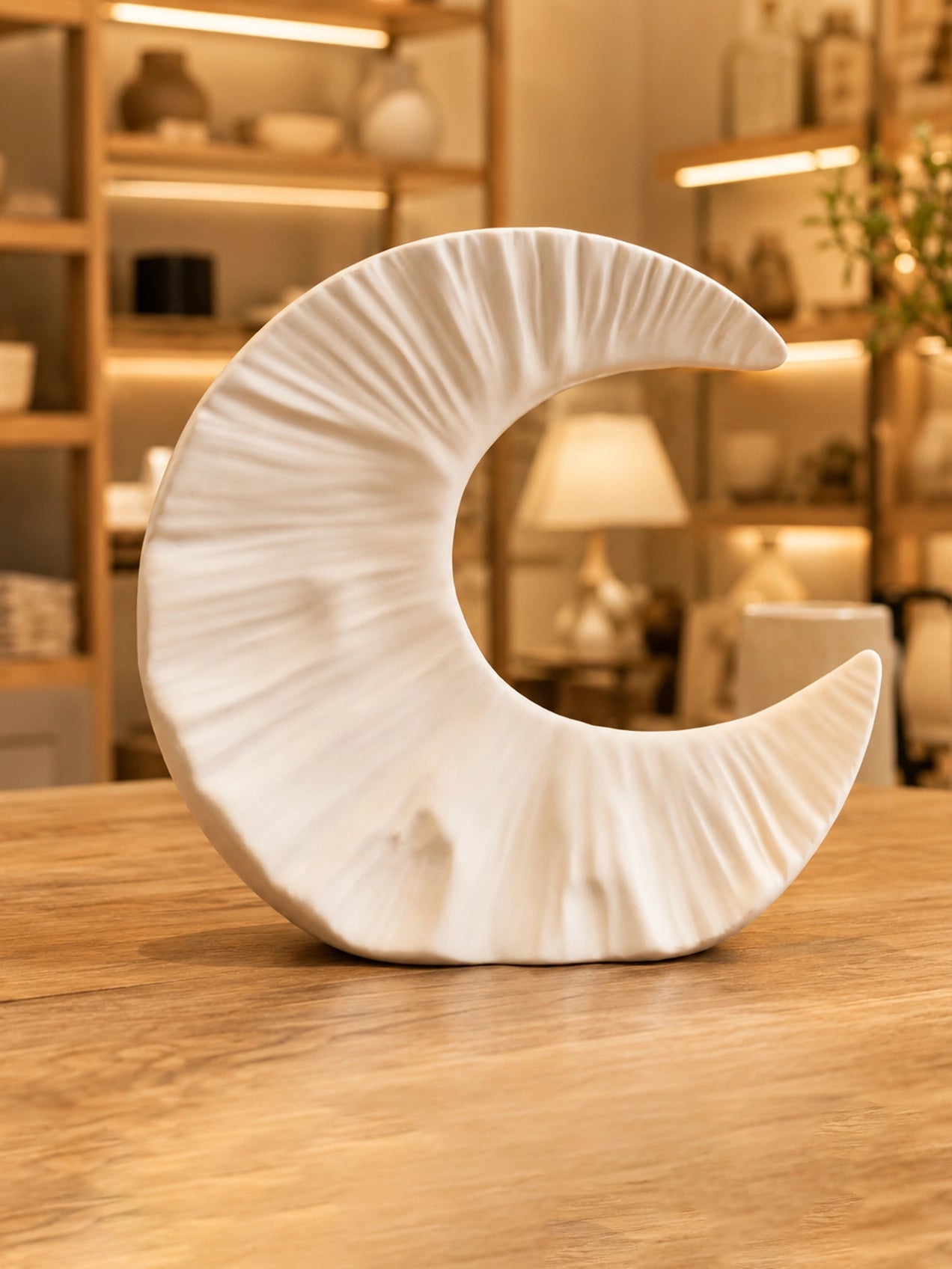 Half-Moon Ceramic Vase | Beige | 18 cm