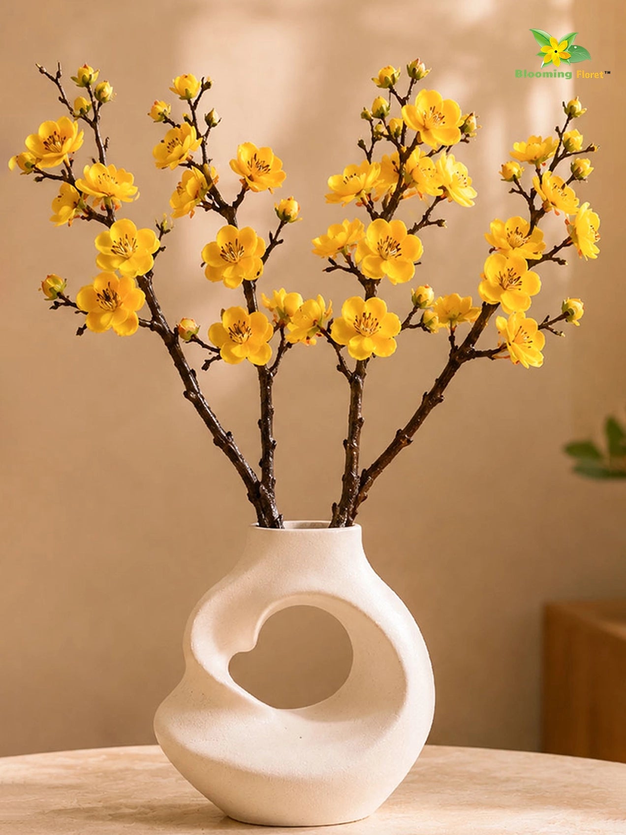 Small Plum Blossom Flower Stick | Yellow | 35 cm | Set of 4