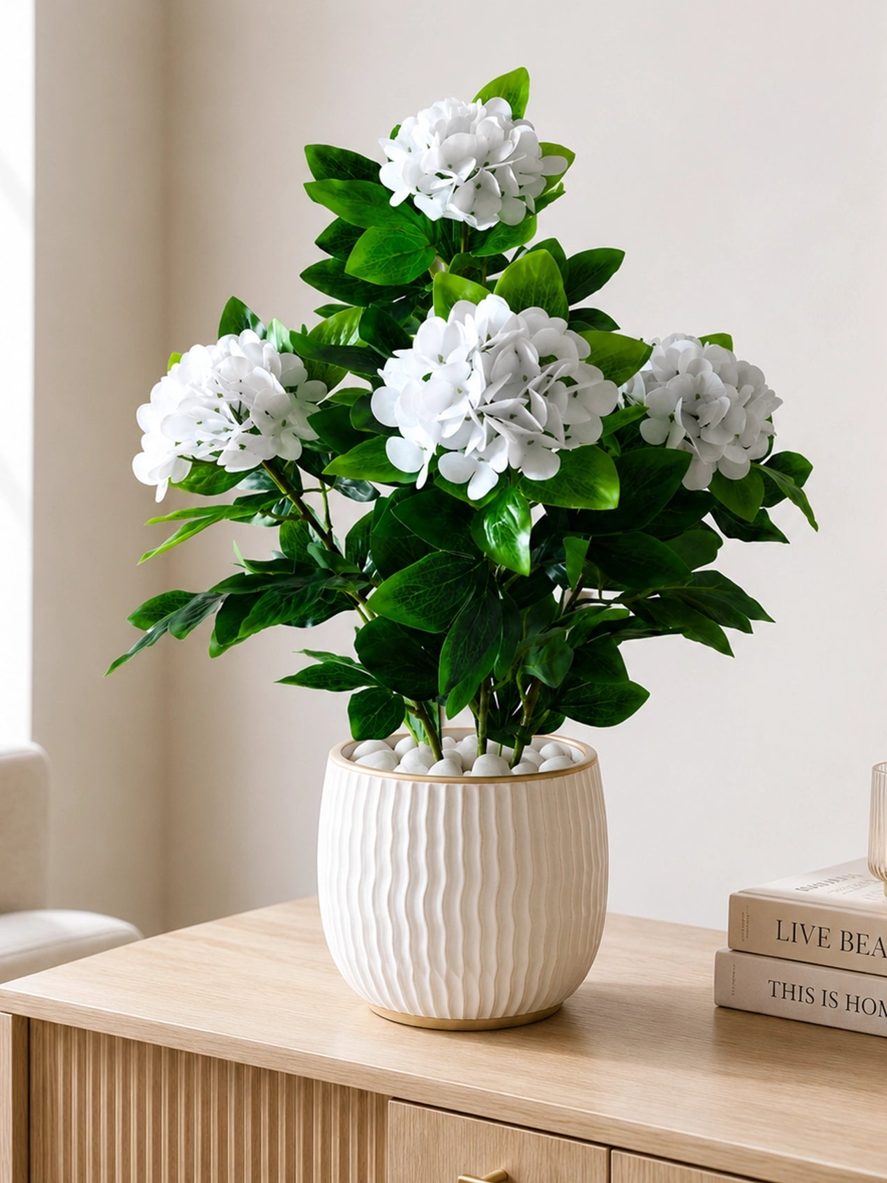 Artificial Hydrangea Flower Bunch | White | 72 cm