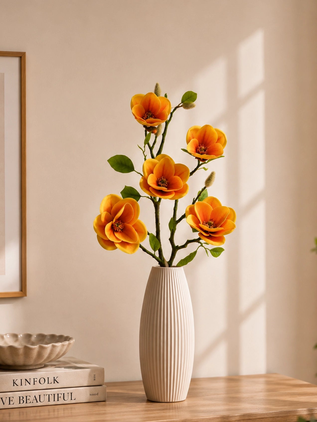Magnolia Flower Stick | Yellow | 72 cm