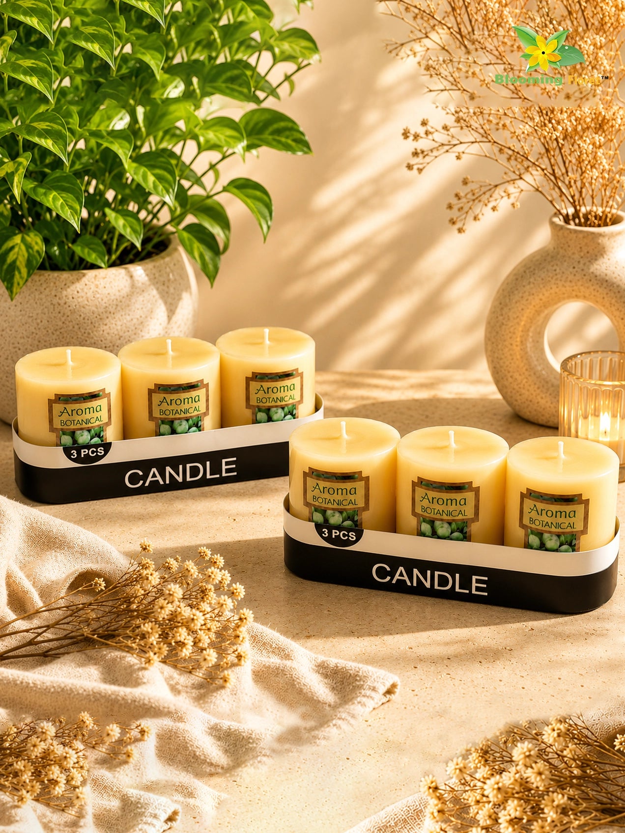 Lime Basil & Citrus Scented Pillar Candles | 5 cm | Set of 2, 6 Pcs