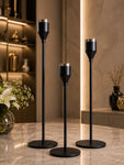 Candle Holder with Gold Accent | Matt Black | Set of 3