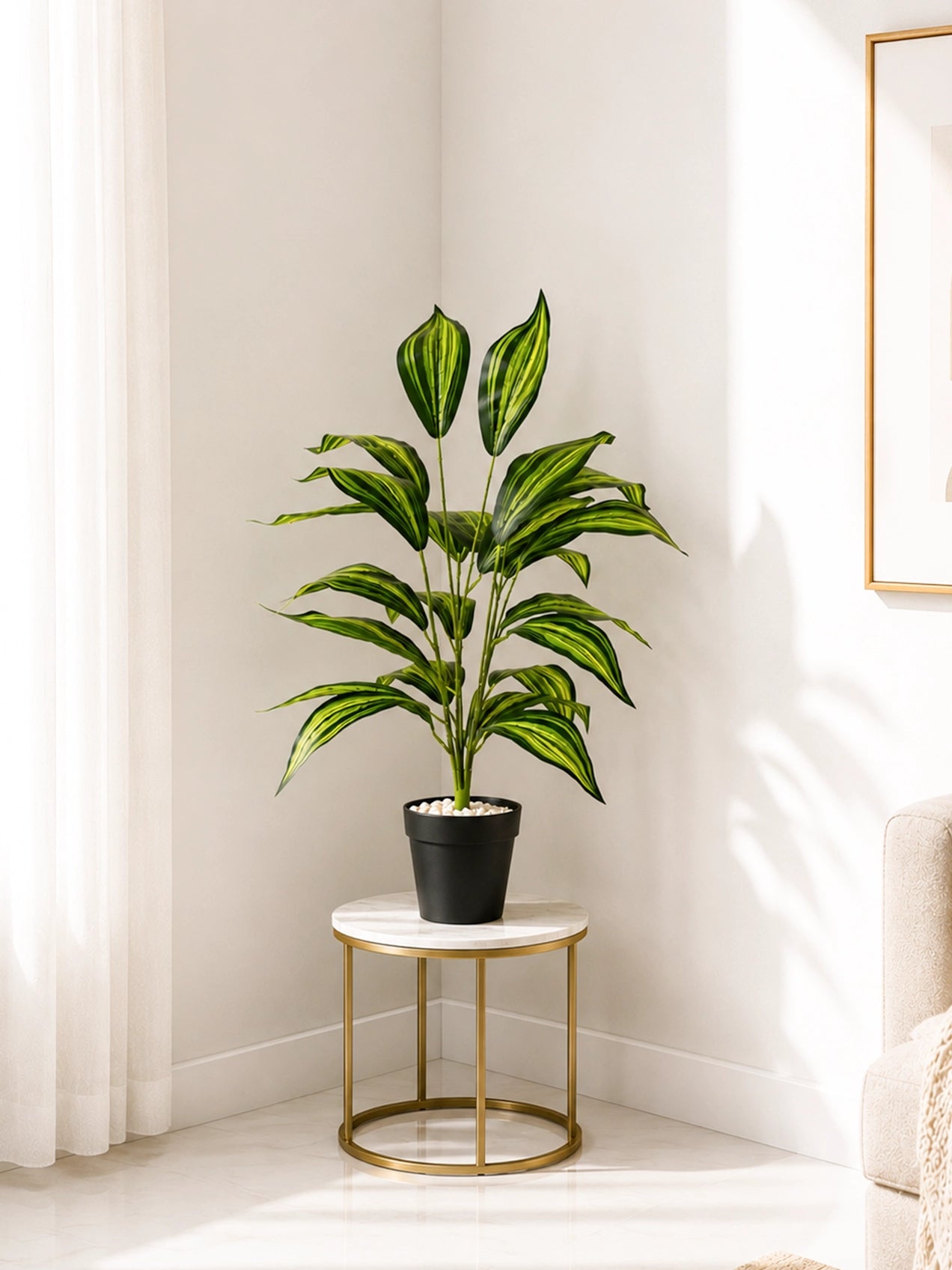 Artificial Cast-Iron Plant | 74 cm | 26 Leaves | With Basic Pot