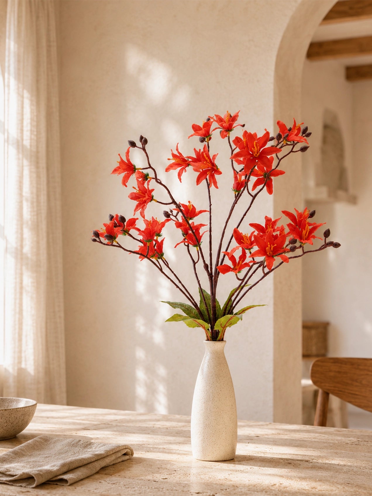 Artificial Cymbidium Orchid Bunch | Red