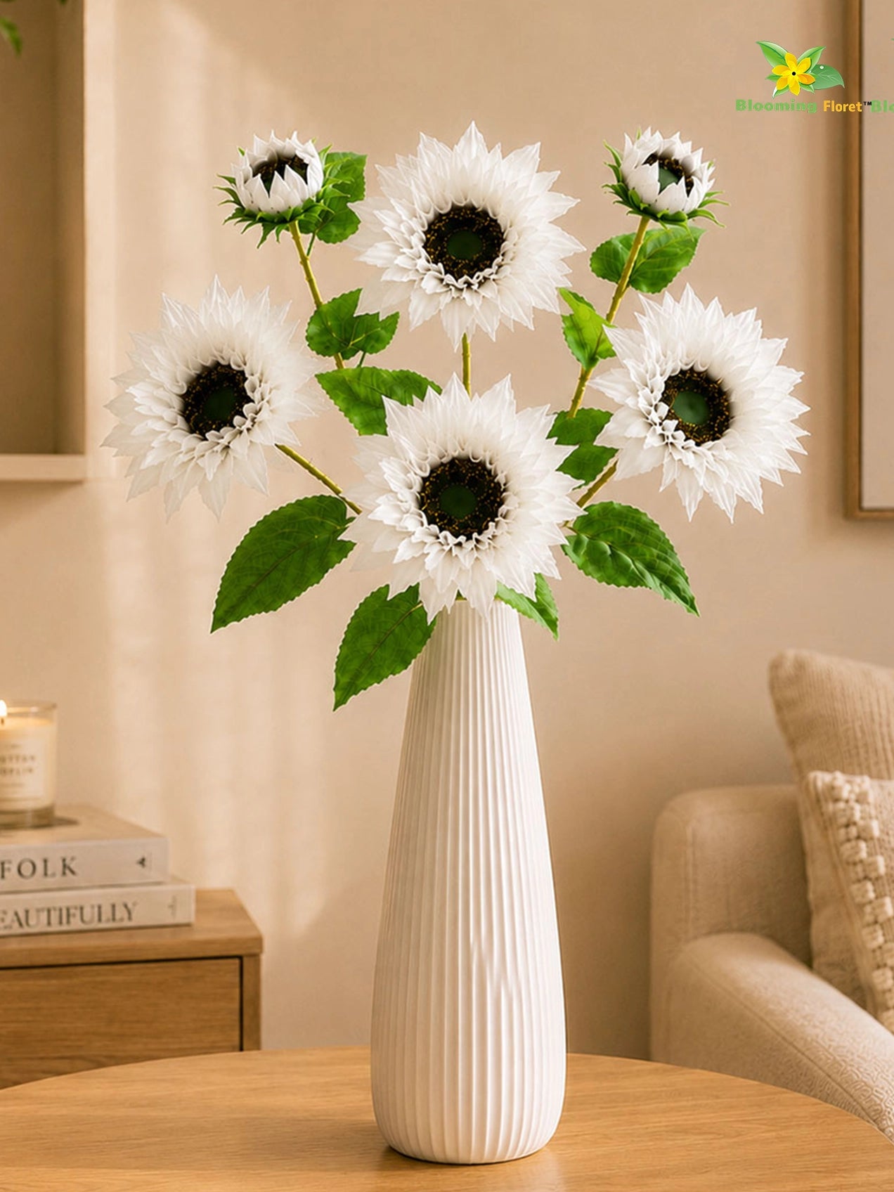 Artificial Sunflower Stick | White | 78 cm | Set of 2