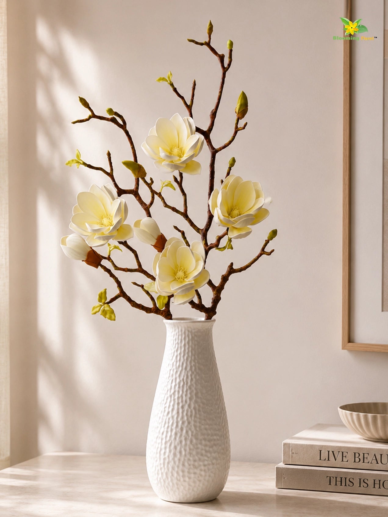 Magnolia Ikebana Flower Stick | White | 72 cm | Set of 2