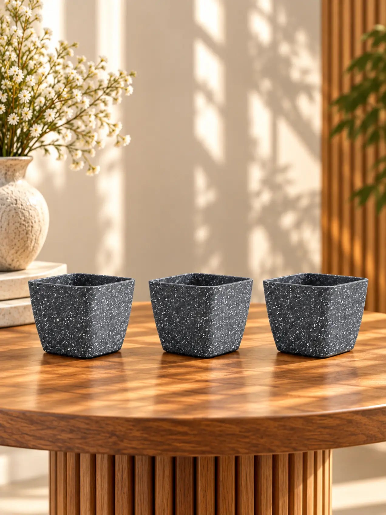 Coarse Textured Square Planter Pot | 15 cm | Set of 3