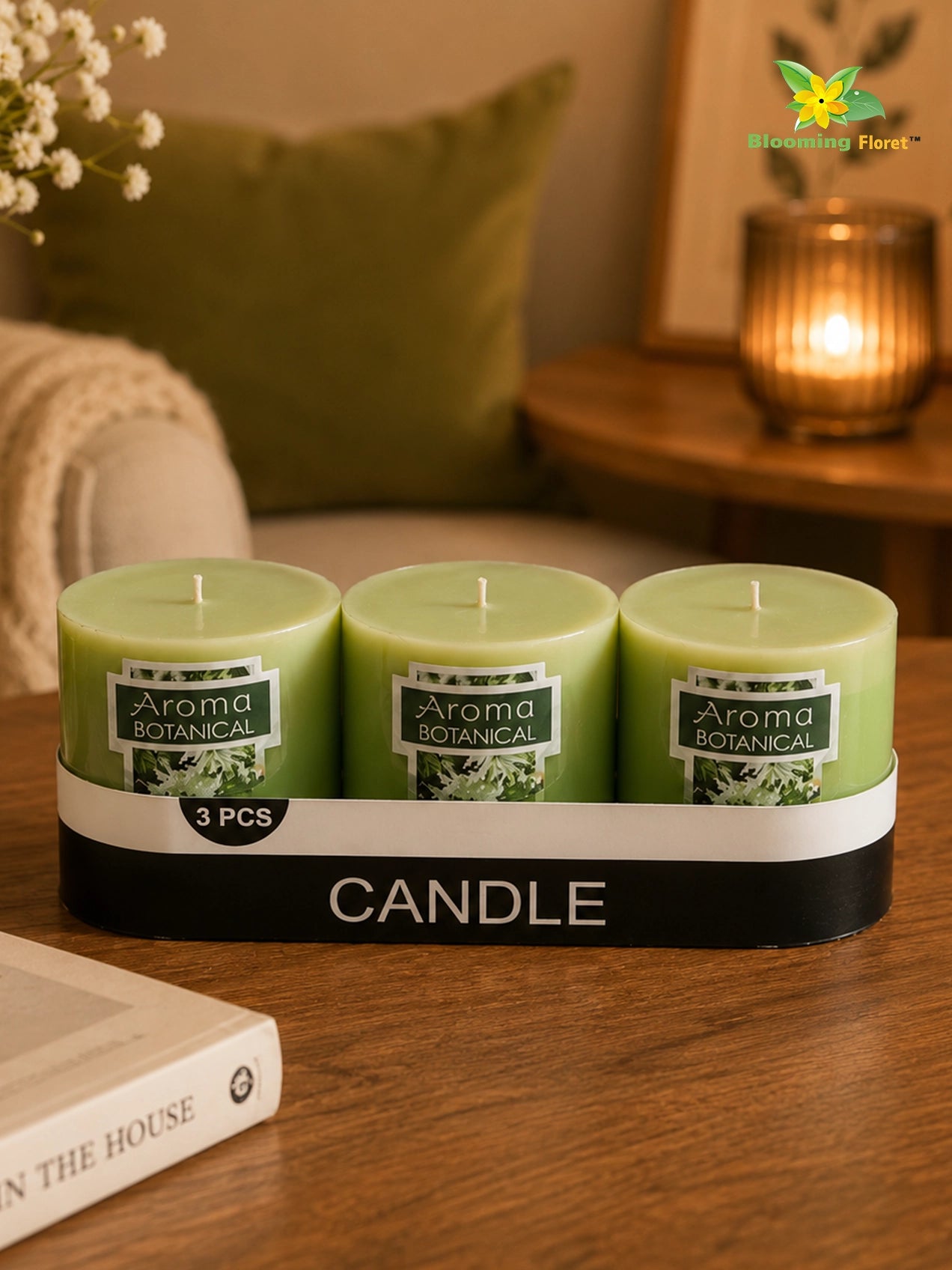 Jasmine Scented Pillar Candles | 5 cm | Set of 1, 3 Pcs