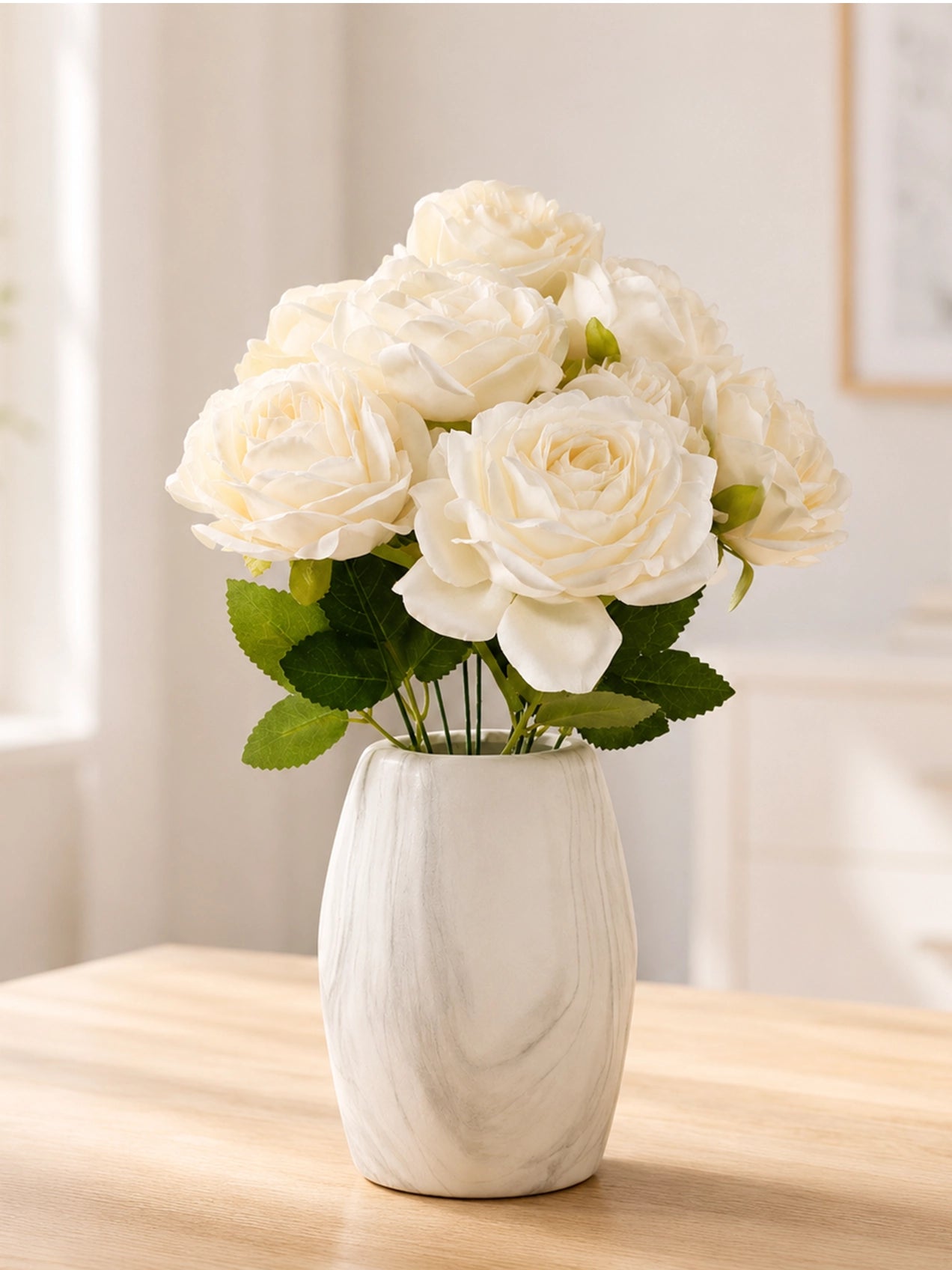 Artificial Rose Flower Bunch | White | 40 cm