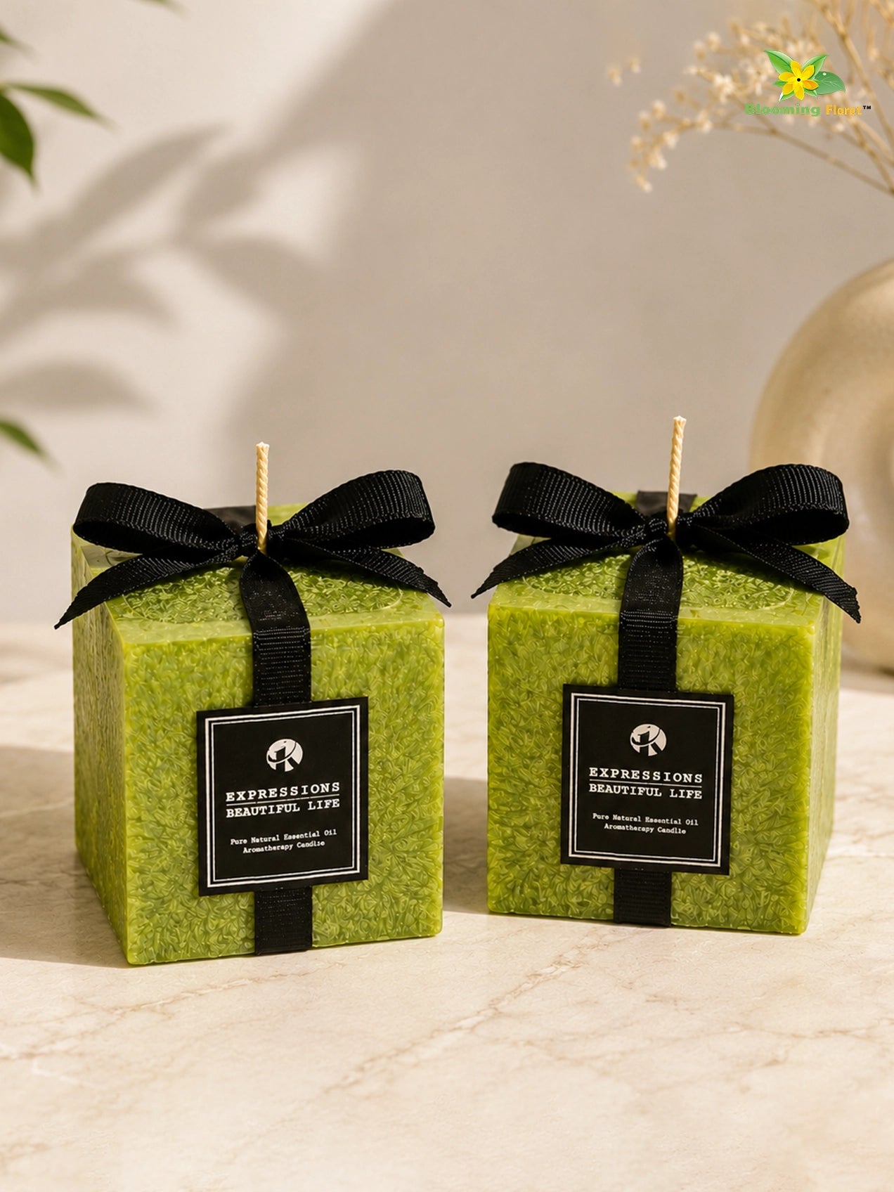 Scented Square Candle Expressions | Green | 8 cm | Set of 2