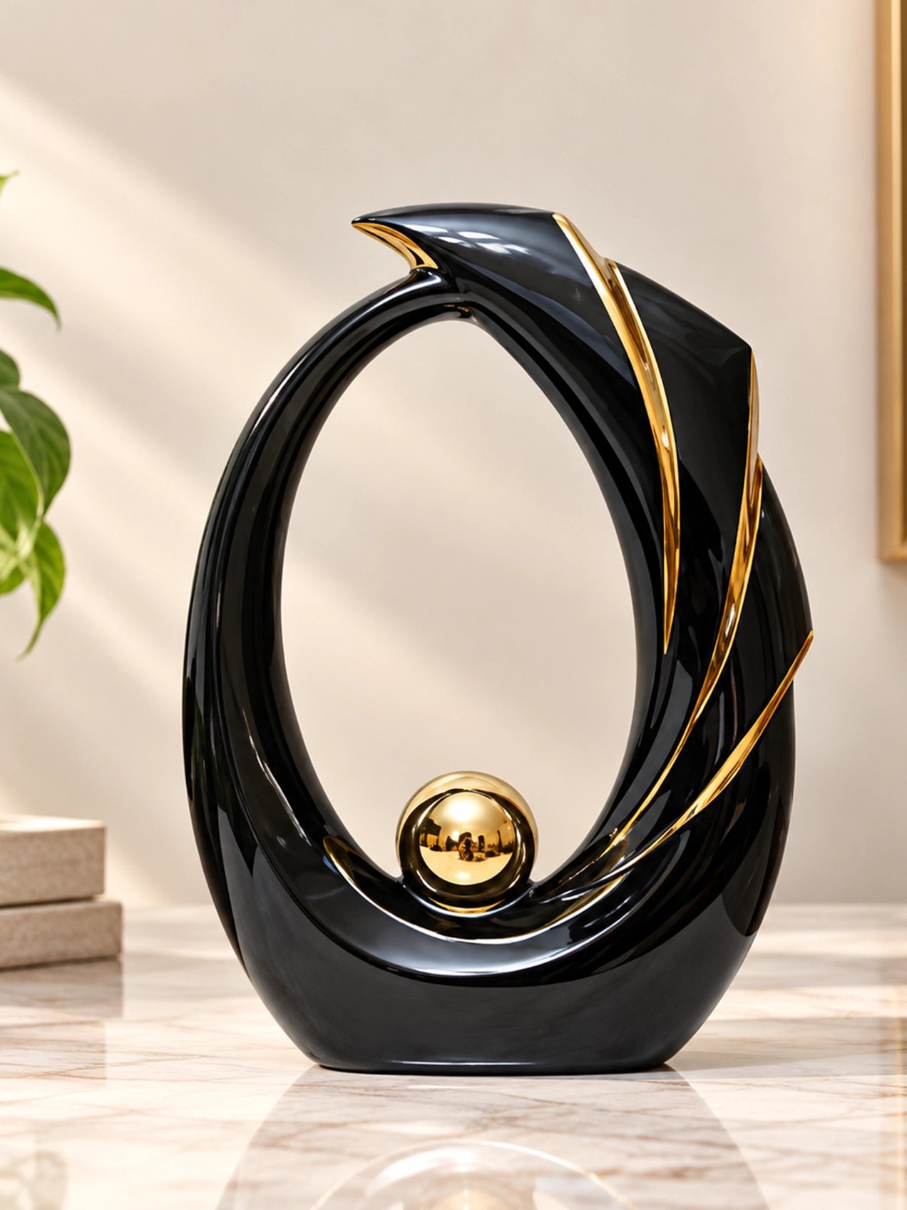 Modern Abstract Art Ceramic Statue | Black | 30 cm
