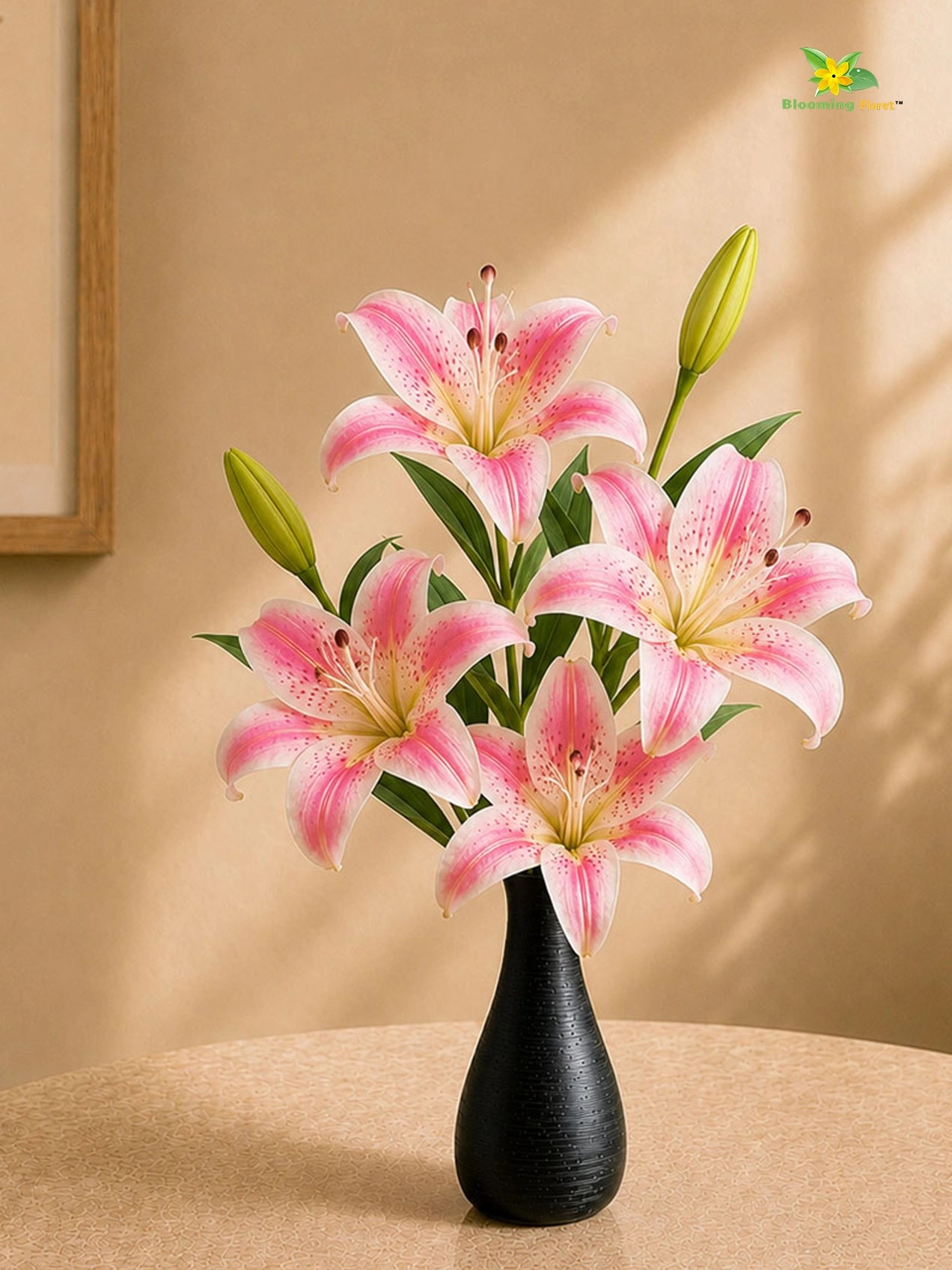 Artificial Lily Flower Stick | Pink | 35 cm | Set of 2