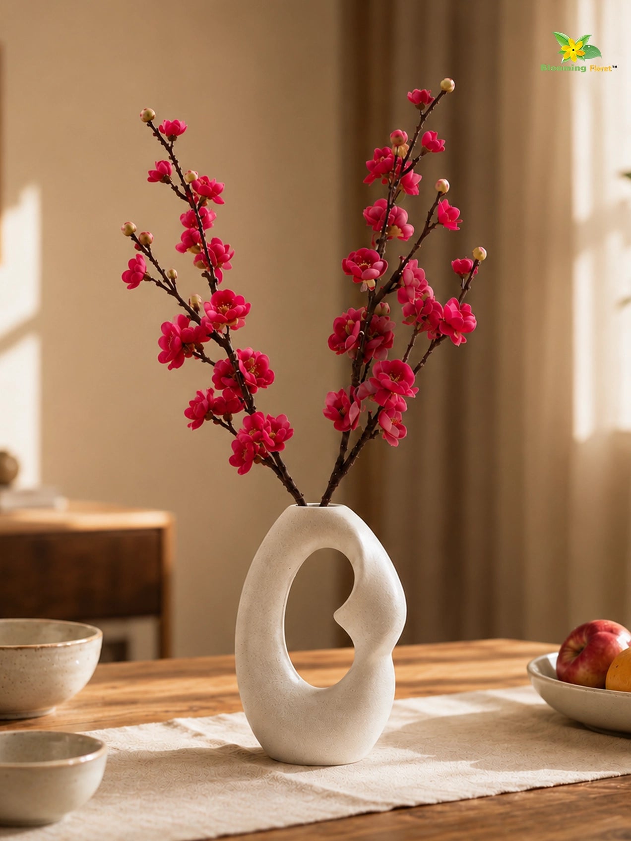 Artificial Plum Blossom Flower Stick | Dark Pink | 60 cm | Set of 2