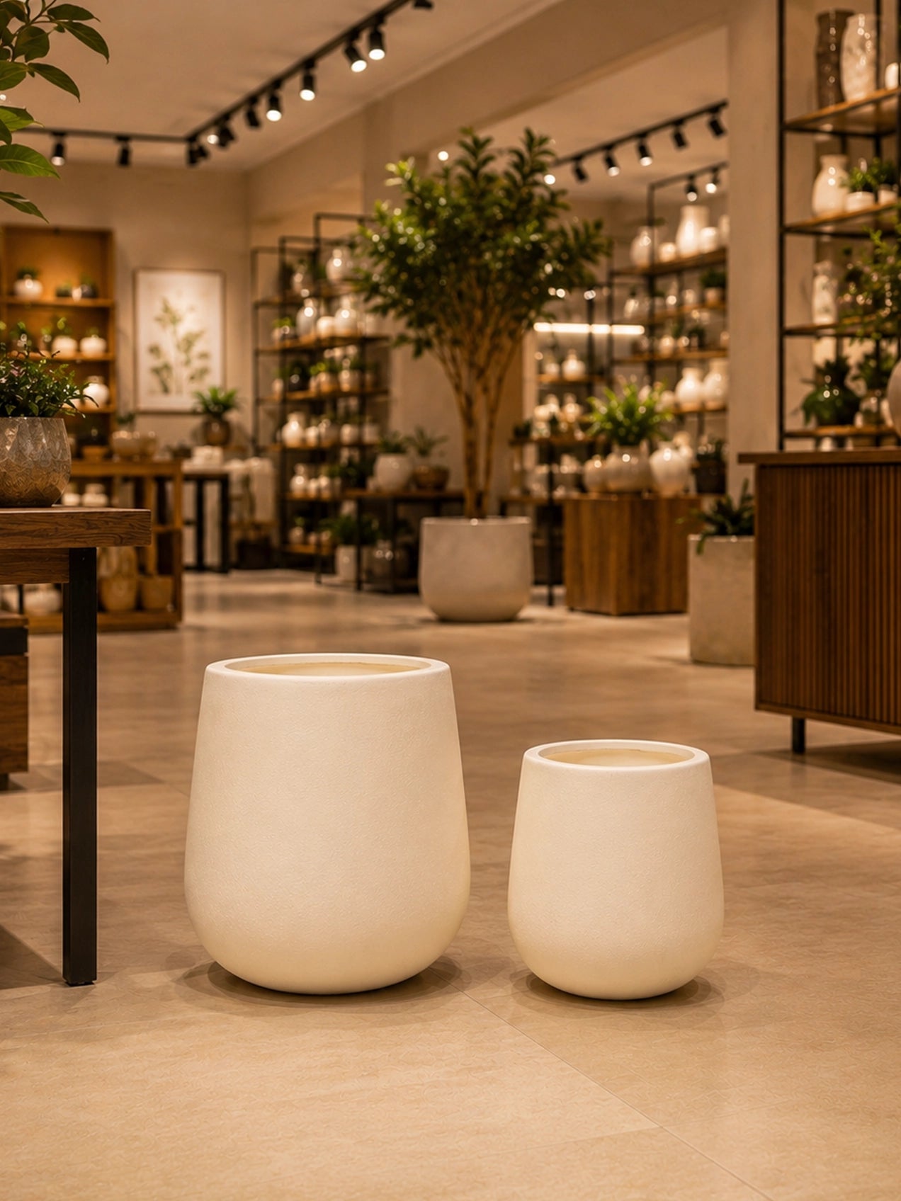 Textured Plain Cream Planters | Set of 2