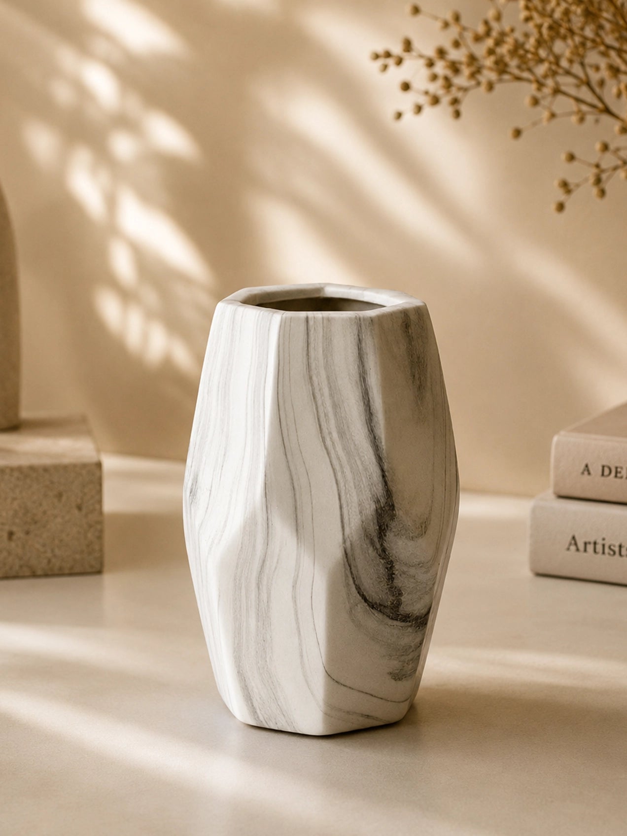 Pentagon Marble Ceramic Vase | Medium | 18 cm