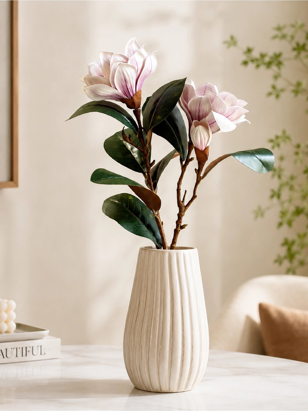 Artificial Magnolia Flower Branch | Light Purple | 76 cm