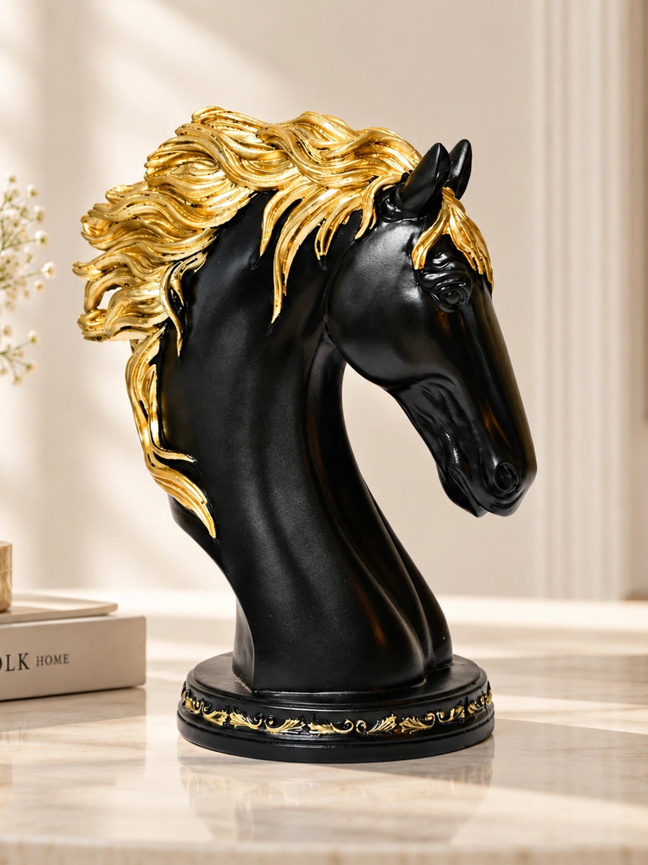 Majestic Equine Face Sculpture | Black | 24 cm