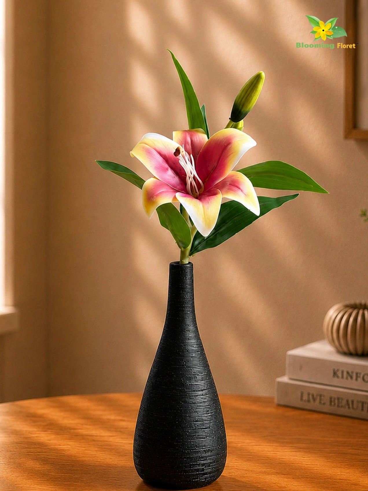 Artificial Lily Flower Stick | Yellow, Red | 35 cm