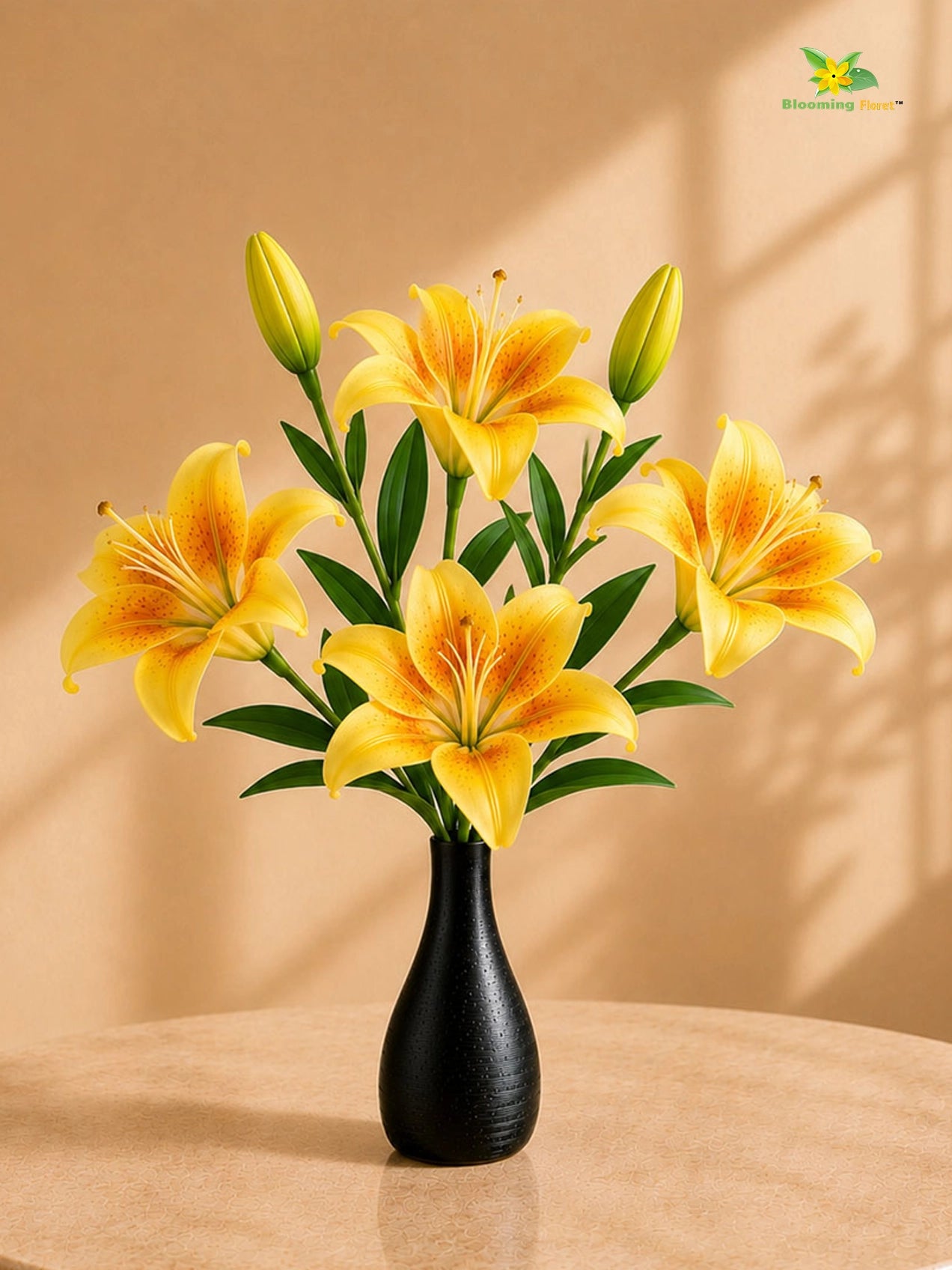 Artificial Lily Flower Stick | Yellow | 35 cm | Set of 2