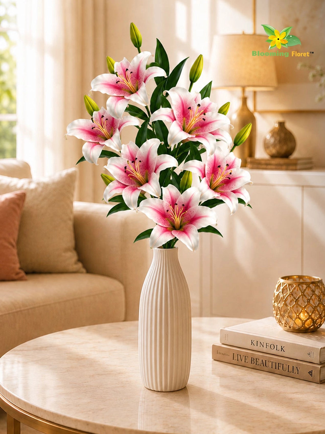 Artificial Lily Flower Stick | White & Dark Pink | 78 cm | Set of 2