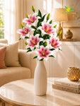 Artificial Lily Flower Stick | White & Dark Pink | 78 cm | Set of 2
